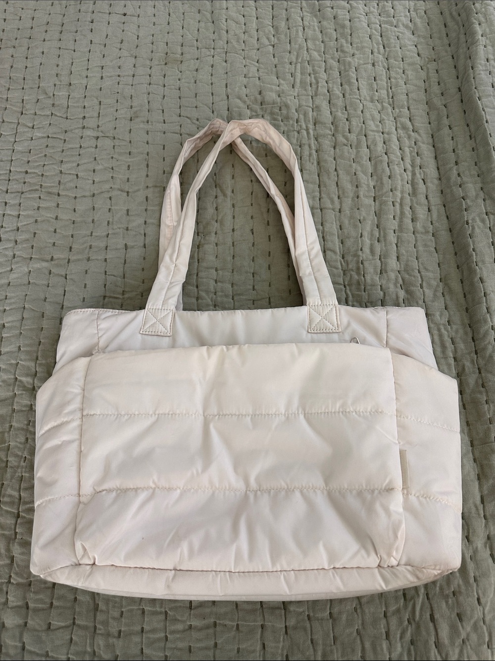Padded Cream Quilted Tote Bag for Women - Everyday Shoulder Tote